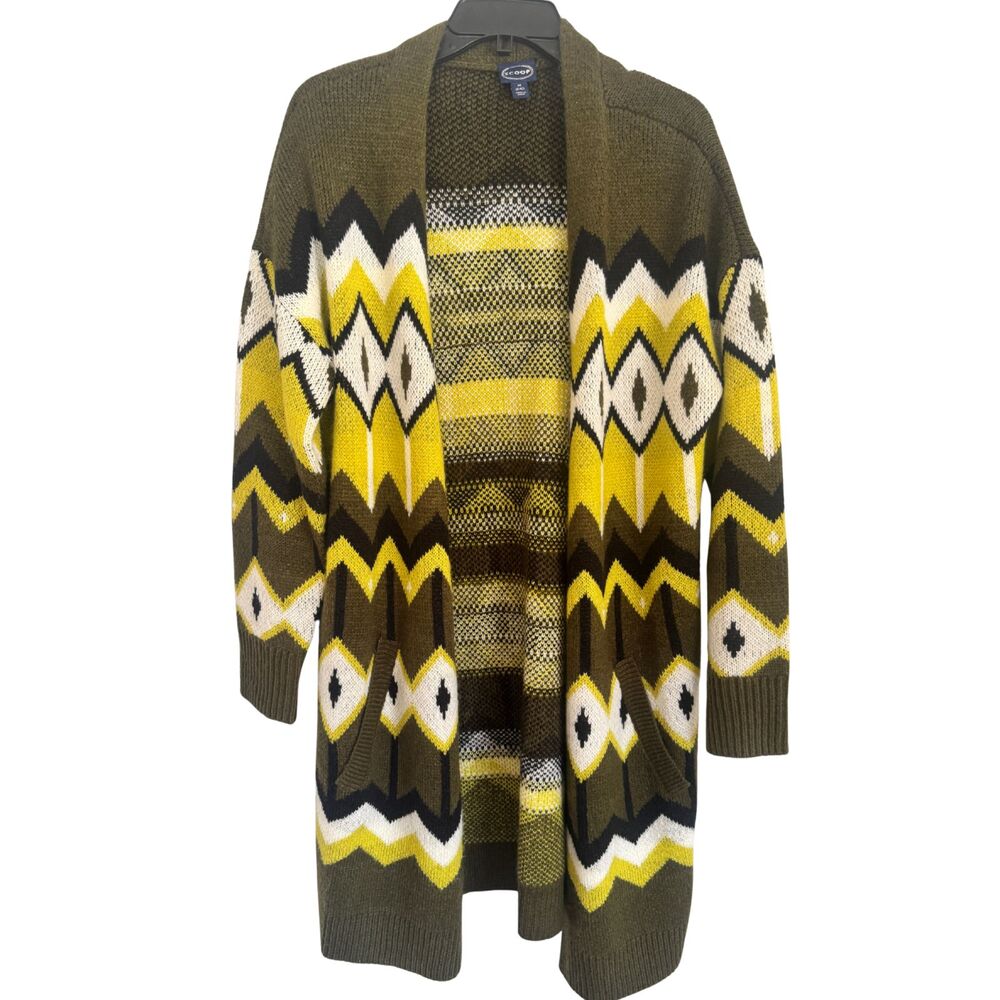 Scoop Aztec Western Open Front Cardigan Duster w/ Pockets Size 8/10 Like New